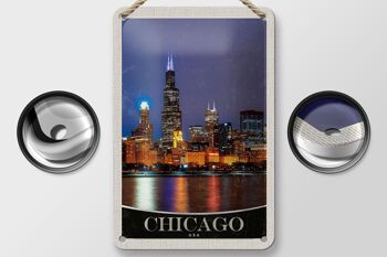 Panneau de voyage en étain, 12x18cm, Chicago, états-unis, amérique, soirée au bord de la mer 2