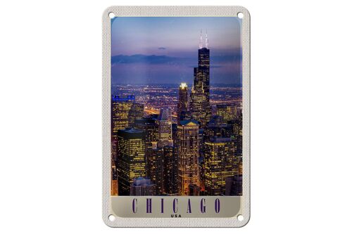 Blechschild Reise 12x18cm Chicago Amerika USA Hochhaus Abend Schild