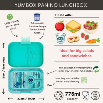 Yumbox Panino boîte à lunch bento 4 sections sans fuite - Tropical Aqua / Panther 2