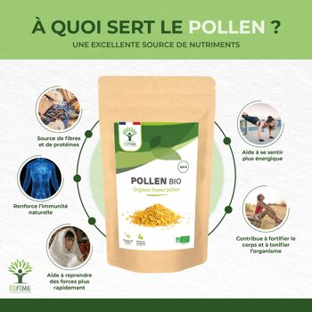 Pollen Bio - Superaliment - Immunité Vitalité Énergie - 100% Pollen de fleurs Pur - Qualité Premium - Conditionné en France - Certifié par Ecocert 2