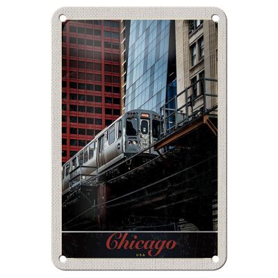 Blechschild Reise 12x18cm Chicago USA Amerika Bahn Hochhaus Schild