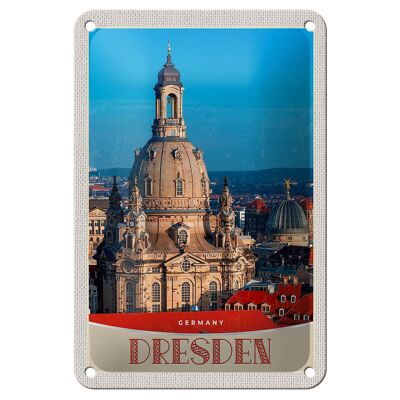 Letrero de chapa de viaje, 12x18cm, Dresde, Alemania, retrato de arquitectura