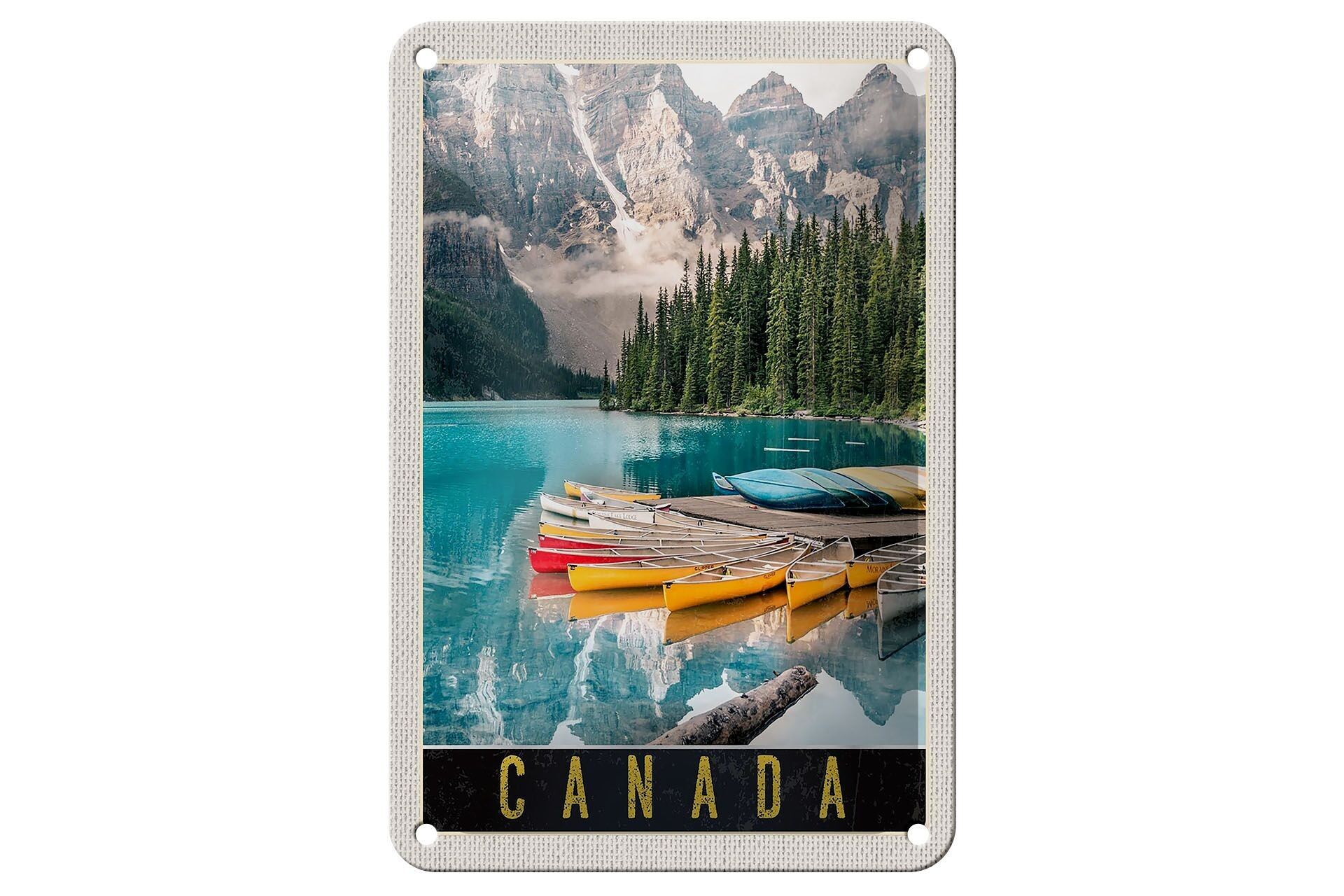 Cartel de chapa de viaje, 12x18cm, Canadá, Europa, mar, montañas, barco, cartel de vacaciones