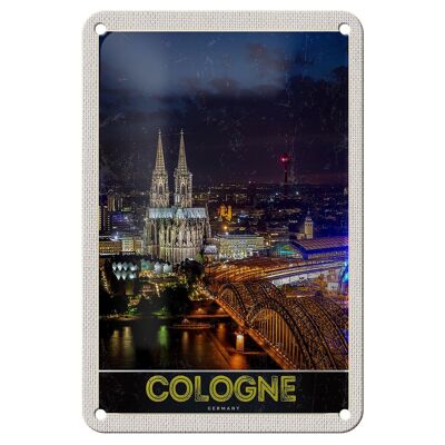 Cartel de chapa de viaje, 12x18cm, Colonia, Alemania, puente de la catedral, señal de estación de tren