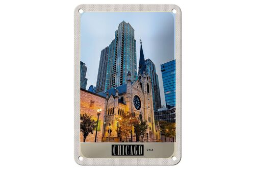 Blechschild Reise 12x18cm Chicago Amerika Stadt Hochhaus Urlaub Schild