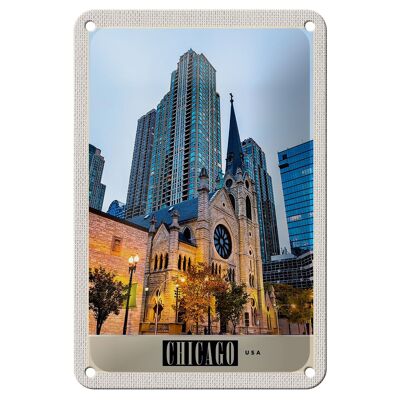 Targa in metallo da viaggio 12x18 cm Chicago America City High-Rise Vacation Sign