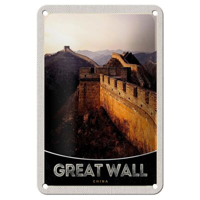 Cartel de chapa de viaje, 12x18cm, China, Asia, Gran Muralla, 1222km