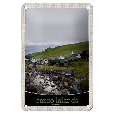 Blechschild Reise 12x18cm Dänemark Faroe Islands Häuser Wiese Schild