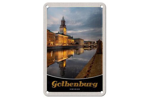 Blechschild Reise 12x18cm Götheburg Schweden Abend Architektur Schild