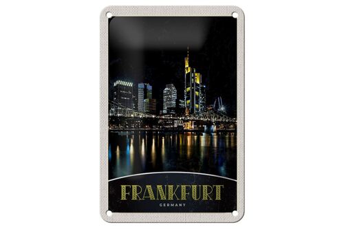 Blechschild Reise 12x18cm Frankfurt Deutschland Nacht Brücke Schild