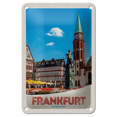 Letrero de hojalata de viaje, 12x18cm, cartel de vacaciones en el casco antiguo de Frankfurt, Alemania