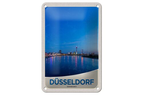 Blechschild Reise 12x18cm Düsseldorf Fluss Stadt Brücke Turm Schild