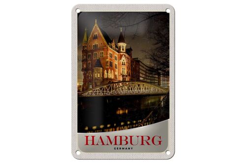 Blechschild Reise 12x18cm Hamburg Deutschland Brücke Kirche Schild