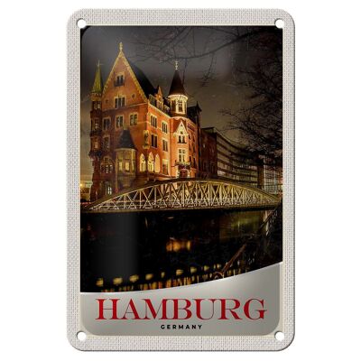 Blechschild Reise 12x18cm Hamburg Deutschland Brücke Kirche Schild