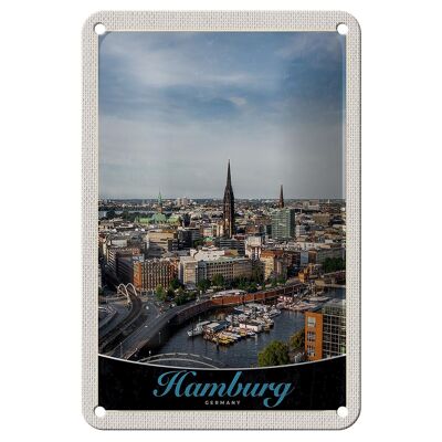 Blechschild Reise 12x18cm Hamburg Deutschland Hafen Stadt Boote Schild