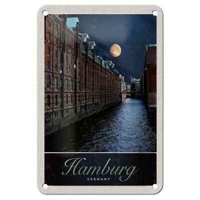 Targa in metallo da viaggio 12x18 cm Amburgo Germania River Night Trip Sign