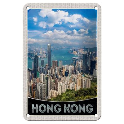 Tin sign travel 12x18cm Hong Kong City skyscraper high-rise sign