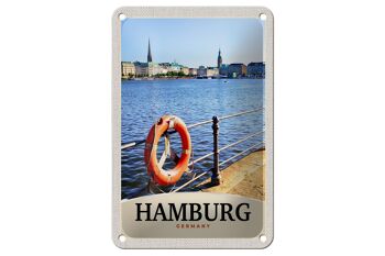 Panneau de voyage en étain, 12x18cm, port de hambourg, allemagne, panneau de ville fluviale 1