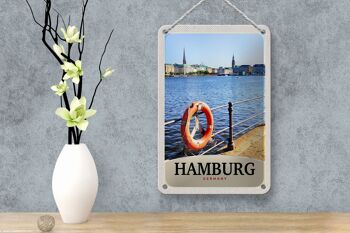 Panneau de voyage en étain, 12x18cm, port de hambourg, allemagne, panneau de ville fluviale 4