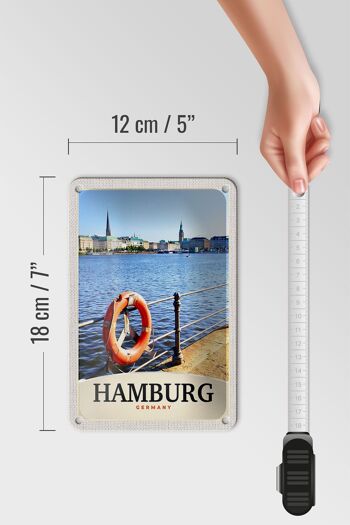 Panneau de voyage en étain, 12x18cm, port de hambourg, allemagne, panneau de ville fluviale 5