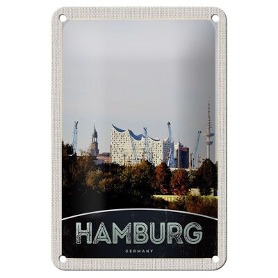 Targa in metallo da viaggio 12x18 cm Città di Amburgo, Germania, Porto, Targa con natura