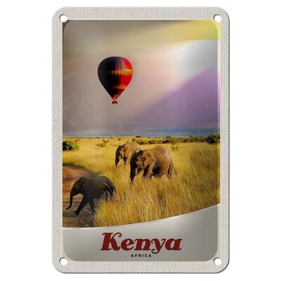 Blechschild Reise 12x18cm Kenia Afrika Elefanten Heißluftballon Schild