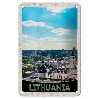 Blechschild Reise 12x18cm Aussicht auf Litauen Urlaub Stadttour Schild