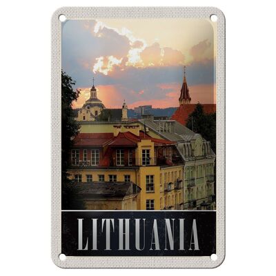 Tin sign travel 12x18cm Lithuania Middle Ages building painting sign