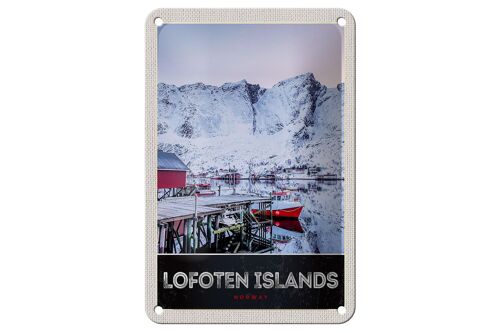 Blechschild Reise 12x18cm Lofoten Island Norwegen Winter Schnee Schild