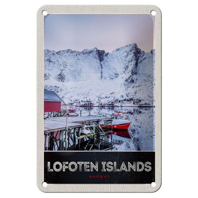 Blechschild Reise 12x18cm Lofoten Island Norwegen Winter Schnee Schild