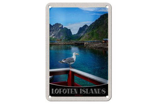 Blechschild Reise 12x18cm Lofoten Island Norwegen Fluss Häuschen Schild