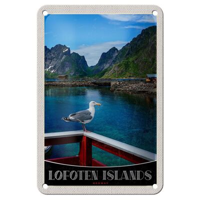 Blechschild Reise 12x18cm Lofoten Island Norwegen Fluss Häuschen Schild