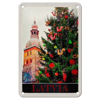 Targa in metallo da viaggio 12x18 cm Lettonia Europa Natale Inverno Segno