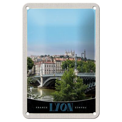 Blechschild Reise 12x18cm Lyon Brücke Frankreich Fluss Schloss Schild