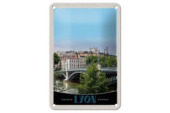 Panneau de voyage en étain, 12x18cm, pont de Lyon, France, château de rivière 1