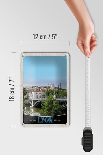 Panneau de voyage en étain, 12x18cm, pont de Lyon, France, château de rivière 5