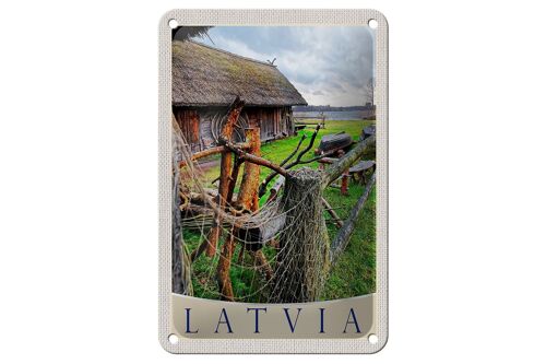 Blechschild Reise 12x18cm Lettland Natur Häuschen Urlaub Europa Schild