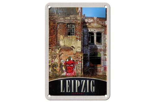 Blechschild Reise 12x18cm Leipzig Deutschland Gebäude Graffiti Schild