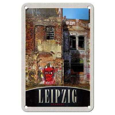 Blechschild Reise 12x18cm Leipzig Deutschland Gebäude Graffiti Schild