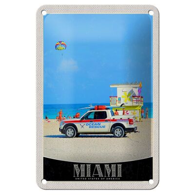 Targa in metallo da viaggio 12x18 cm Miami USA America Ocean Rescue Car Sign
