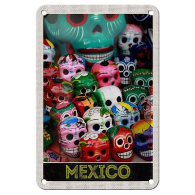 Signe de voyage en étain 12x18cm, signe de crâne coloré du mexique, de l'amérique et des états-unis