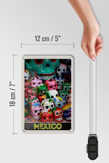 Signe de voyage en étain 12x18cm, signe de crâne coloré du mexique, de l'amérique et des états-unis 5