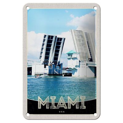 Targa in metallo da viaggio 12x18 cm Miami America USA Bridge Ships Sea Sign