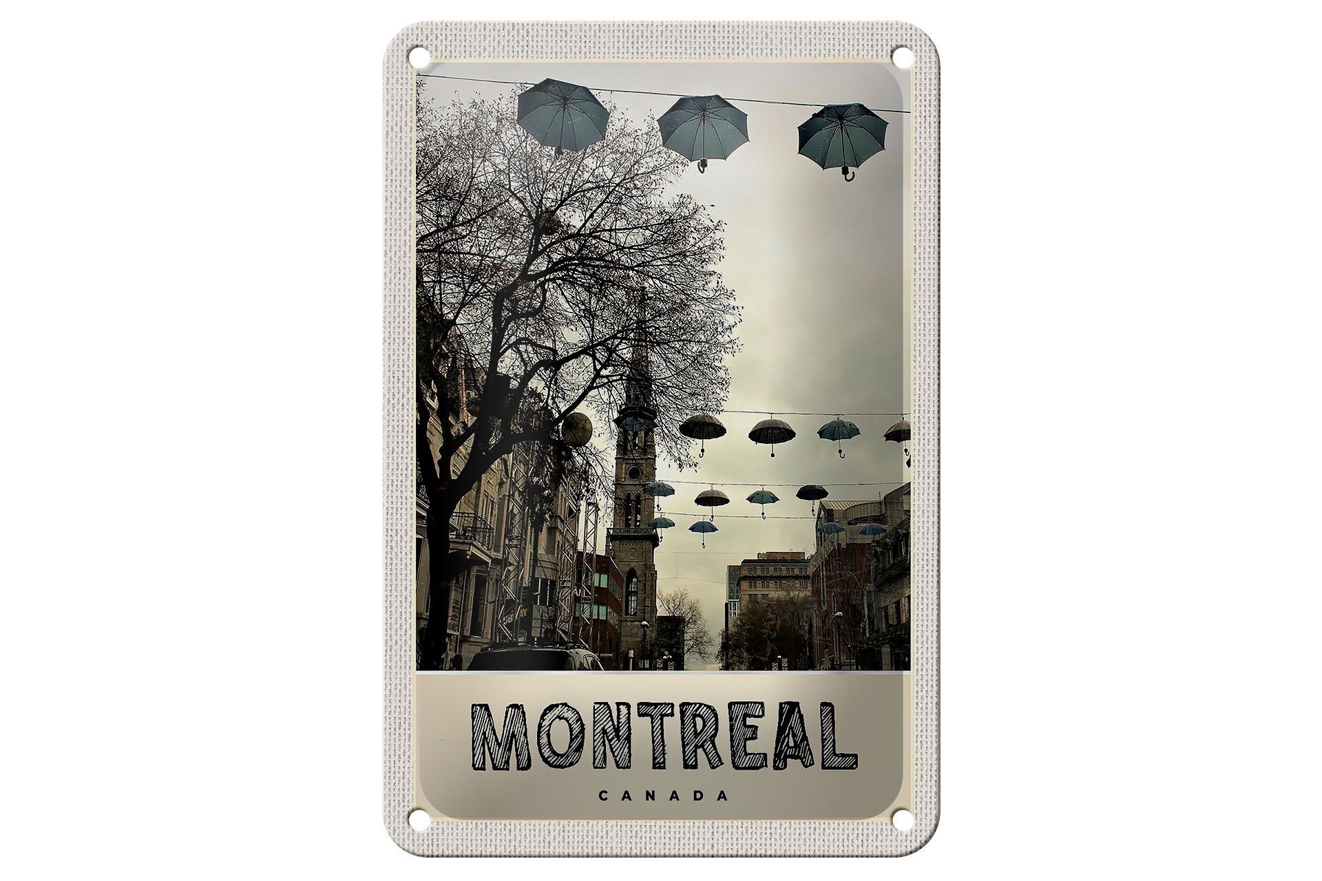 Cartel de chapa de viaje, 12x18cm, Montreal, Canadá, Europa, cartel de paraguas