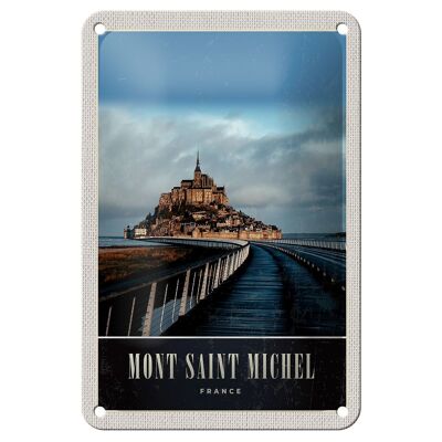 Cartel de chapa de viaje, 12x18cm, Mont Saint Michel, Francia, castillo