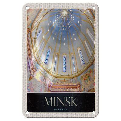 Blechschild Reise 12x18cm Minsk Belarus Kirche Jesus Christus Schild