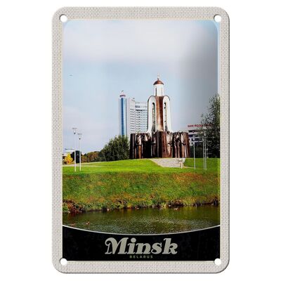 Targa in metallo da viaggio 12x18 cm Minsk Bielorussia River Sculpture Holiday Sign