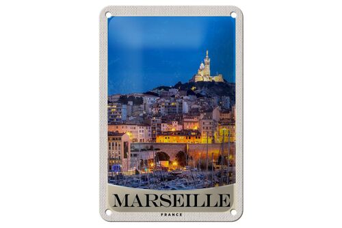 Blechschild Reise 12x18cm Marseille Frankreich Kirche Nacht Schild