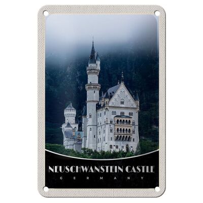 Panneau en étain voyage 12x18cm Château de Neuschwanstein signe Marienbrücke