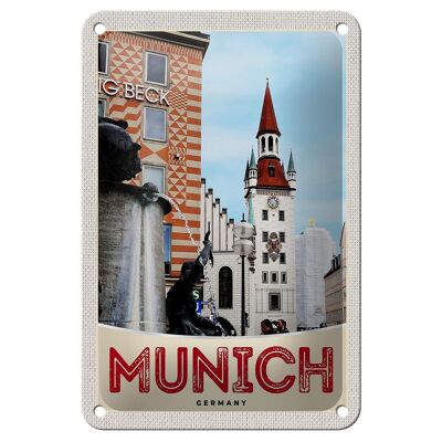 Panneau de voyage en étain, 12x18cm, vue de Munich, Architecture, signe de ville